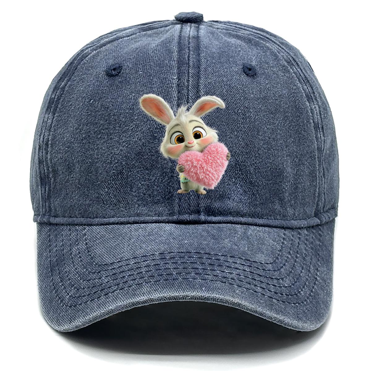 Rabbit Pink Heart Printed Snapback Baseball Cap Adjustable Inelastic Baseball Hat Flat Cap For Daily Wear Hiking Fishing