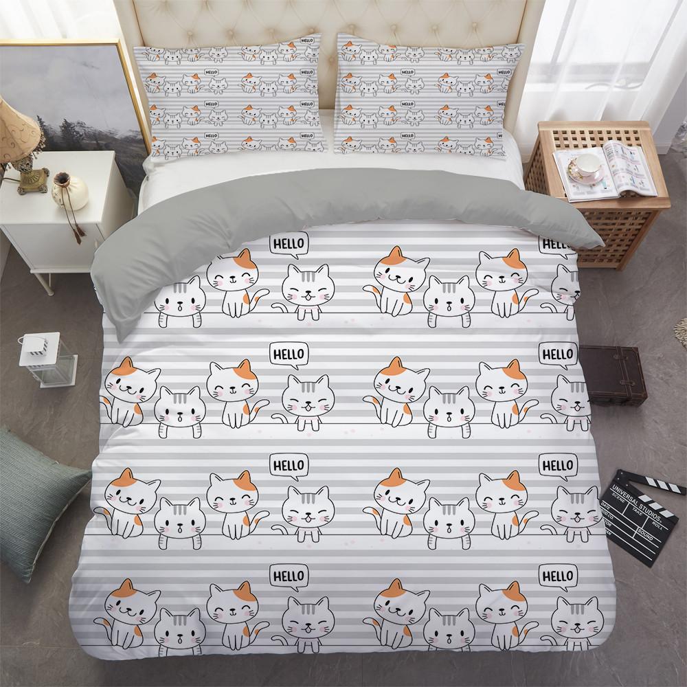 Cartoon Cat Duvet Cover Spaceship Outer Space Pet Animal Golden Line Cover for Kid Boys Girls Youth Gifts for Bedroom Decoration