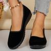 Chaussures en tissu noir grande taille pour femmes – Chaussures de travail à bride unique, Chaussures de danse en tissu noir à ouverture carrée plates antidérapantes