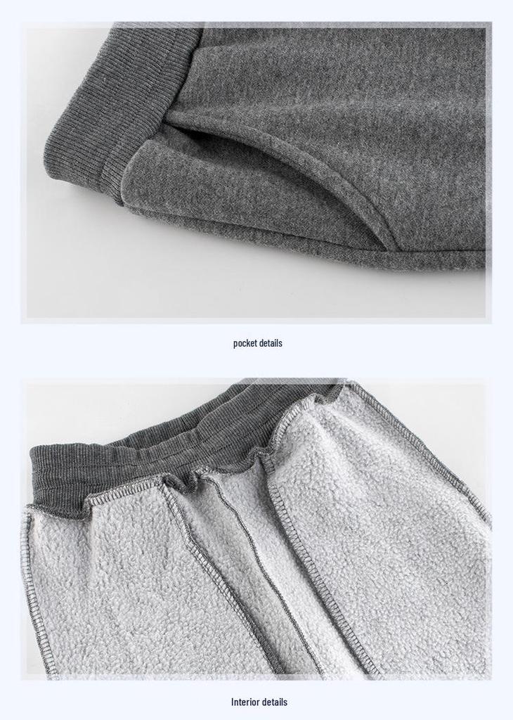 2024 Thick Korean-Style Fleece-Lined Boys' Sports Pants - Autumn/Winter Solid Colors
