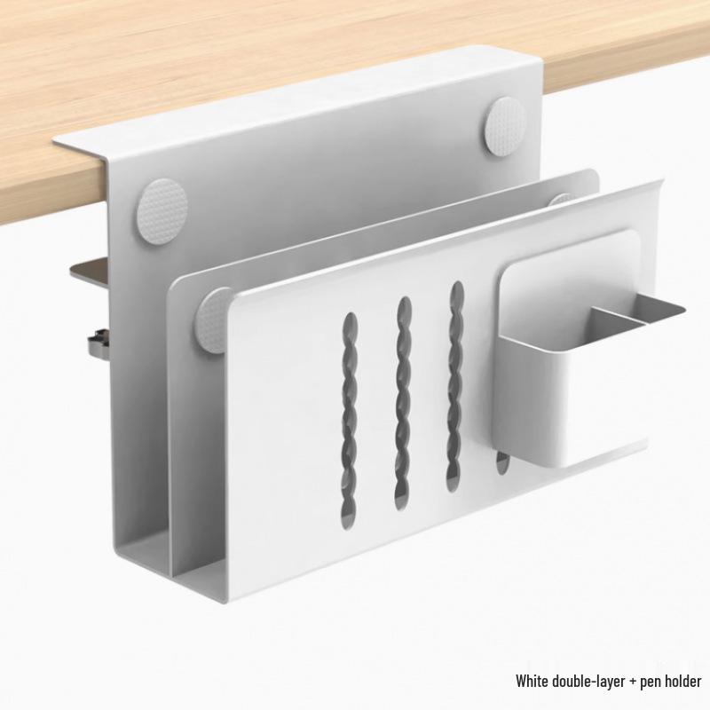 Multi-Functional No-Drill Vertical Laptop Cooling and Storage Rack for Desks
