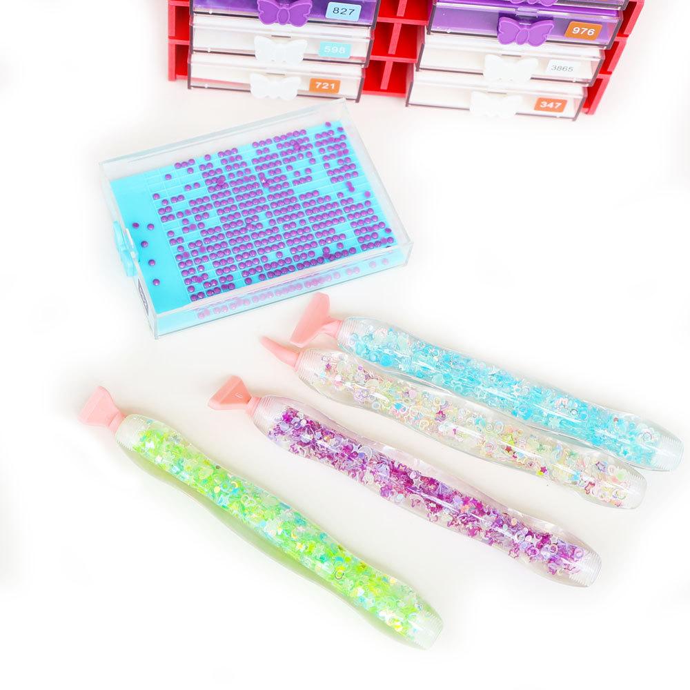 Glow Diamond Painting Pen Set with 12 Threaded Plastic Tips Luminous Rhinestone Picker Tool for DIY Crafts Nail Art