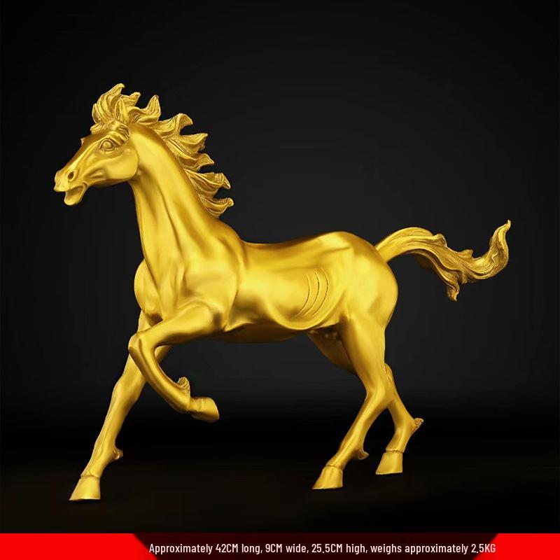 Pure Brass Tang Horse Figurine - Zodiac Success Mascot for Office & Home Decor.