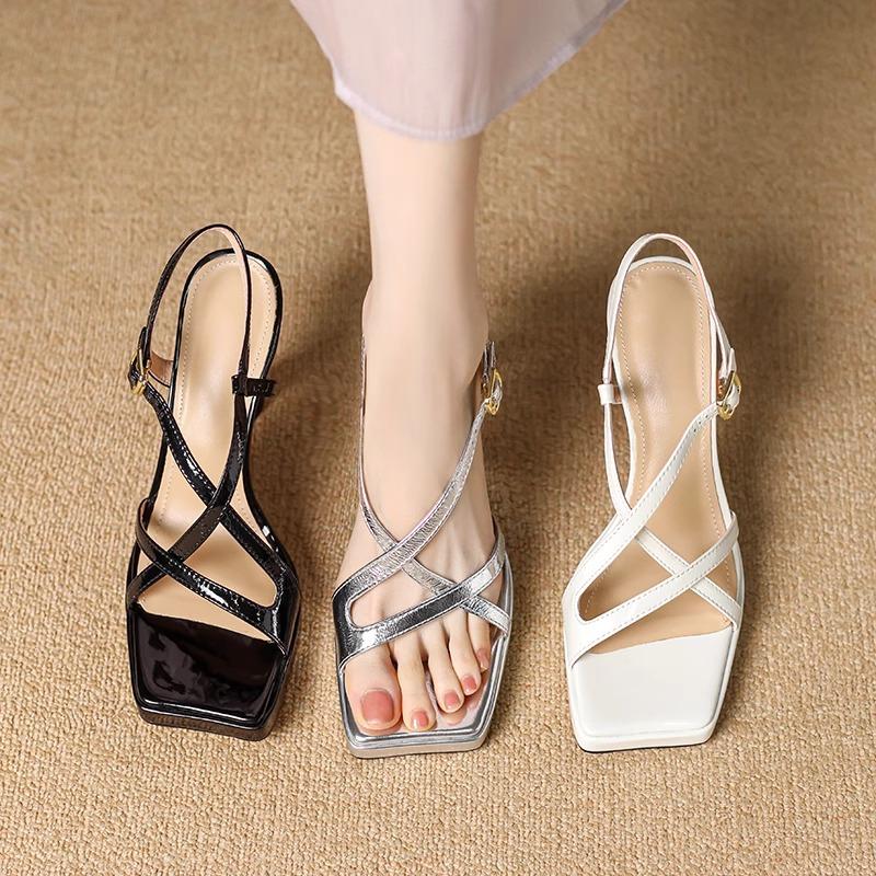 Fashion Buckle Strap Women's Shoes Silver 2025 Sandals Espadrilles Platform Open Toe Summer Heels New High Peep Ankle Girls Square Stile