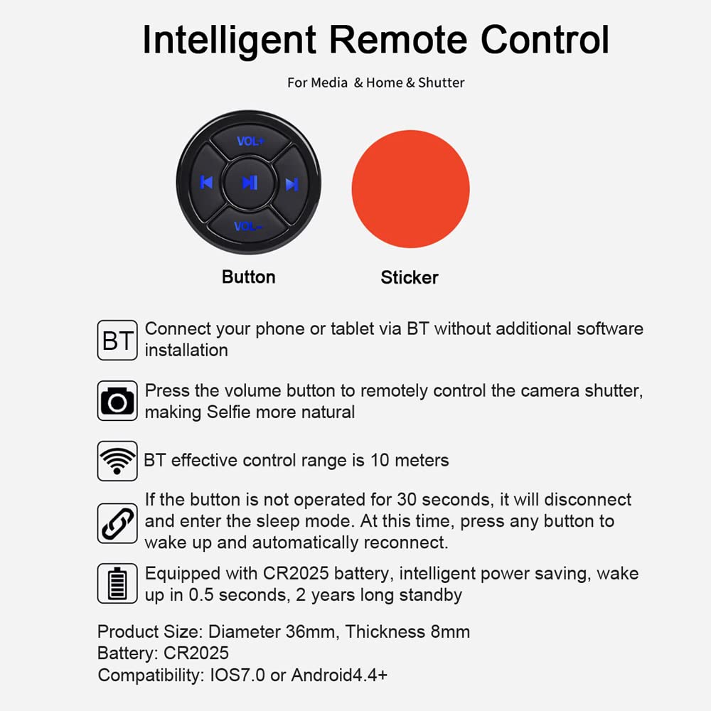 LOUJIN Media Button BT5.0 Remote Control Car Steering Wheel Remote Controller for Music Playback Selfie Compatible with AndroidiOS Devices