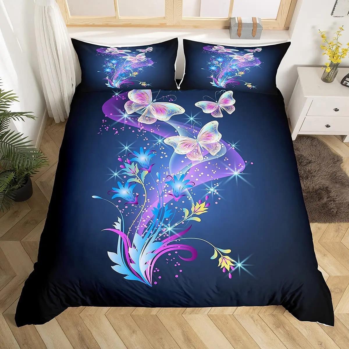 

Gold Buterfly Soft Duvet Cover Set Musical Note Beding Set Microfiber Star Warm Comforter Cover Twin Quen for Children Kids Girl Ten Rom Decor 100*200cm Single