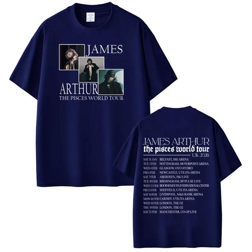 Rapper James Arthur Pisces World Tour 2026 Print Tshirt Men Women Hiphop Tshirt Casual pure Cotton Gothic Punk Tshirts