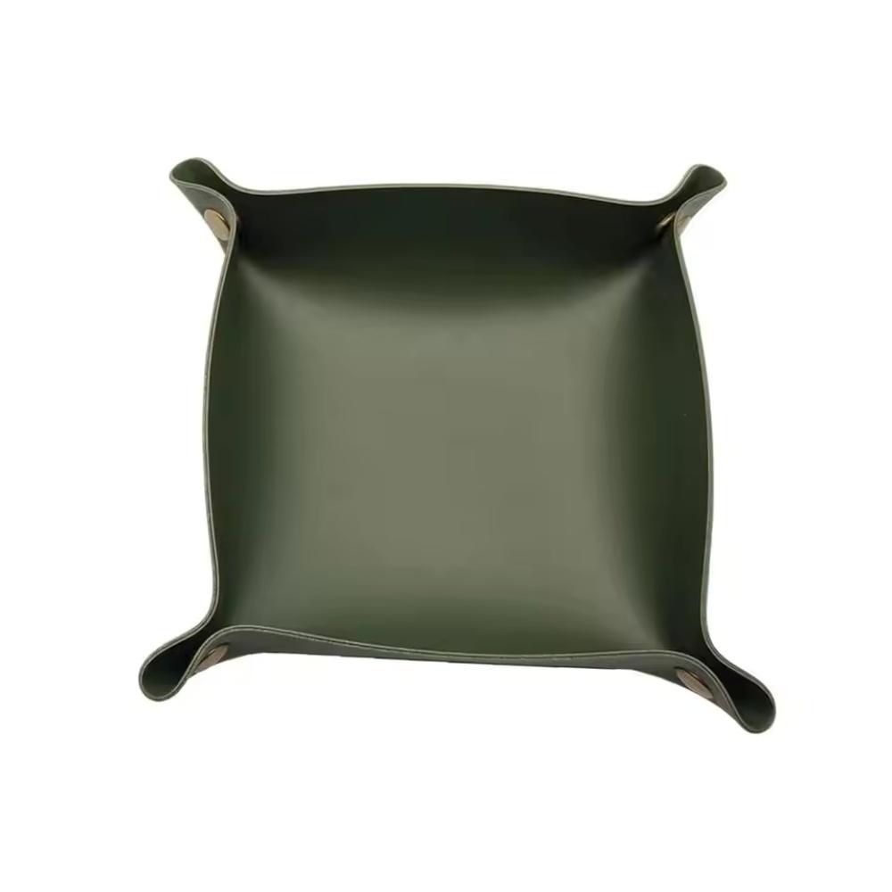 1pc 9.84inX9.84in Leather Storage Box Desktop Storage Tray Jewelry Cosmetic Key Stuff Storage Basket Folding Table Organizer