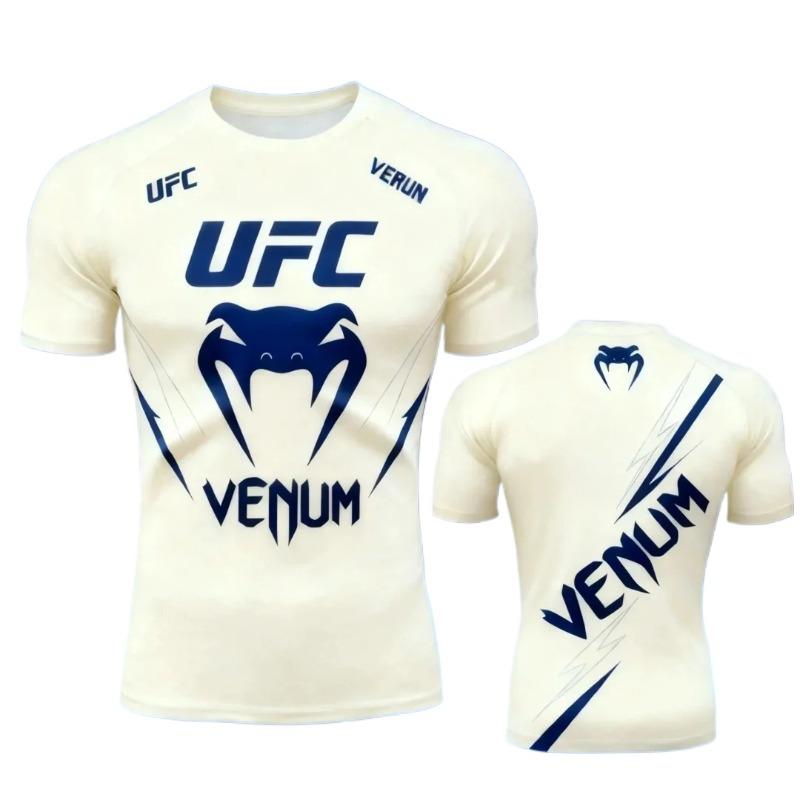 UFC Venum Flame Print Compression Rashguard Men Quick Dry MMA BJJ Training Short Sleeve T Shirt Gym Workout Athletic Top Black