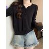 Women's Autumn Knit Cardigan: Short, Simple, Versatile Loose Fit, Casual Round Neck Long Sleeve Jacket