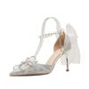 High heels new pointed sequins bow hollow shoes adult wedding shoes bridal shoes pointed single shoes