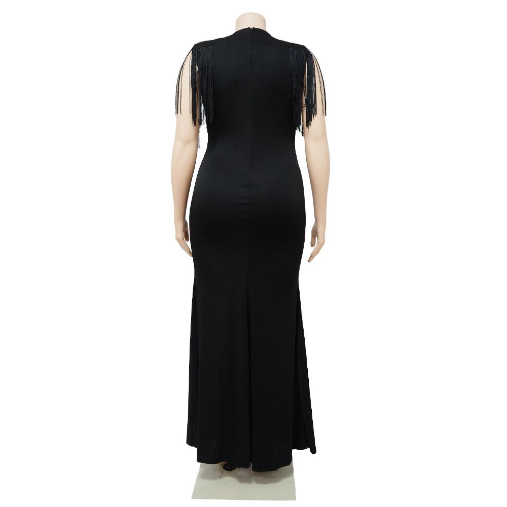 Plus Size Women's V-Neck Tassel Long Sleeve Slimming Dress