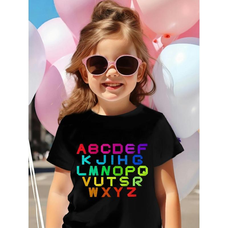 European sizes ' Cute A-Z Alphabet & Number Print T-Shirt - Soft Short Sleeve Summer Top