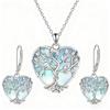 Moonstone Earring & Necklace Set - Heart Tree of Life, Luxurious European & American Style for Women