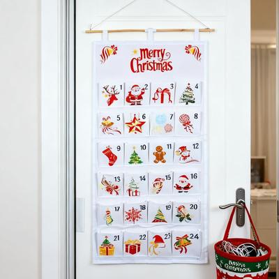 Weihnachts-Taschen-Adventskalender Hängebeutel 24-Tage Aufhängbarer Stoffkalender mit Taschen Multifunktionale Wand-Aufbewahrungstasche