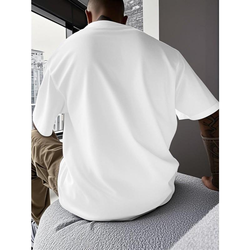 Europäische GrößenModedruck Übergröße Drop Shoulder T-Shirt, Lässiges Einfaches T-Shirt für Herren, Drop Shoulder Lockere Passform