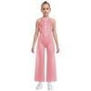 Girls Rhinestone Dance Bodysuit - Shimmery Sleeveless Jumpsuit with Keyhole Back & Side Splits, Built-in Briefs for Performances
