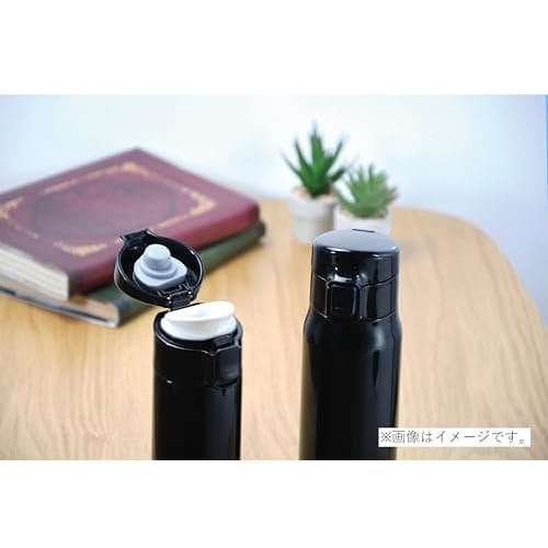 Pearl Metal Water Bottle, 350ml, One-Touch Opening, Insulated, Cold/Hot, Slim Type, Direct Drinking, Stainless Steel, Black, HC-648