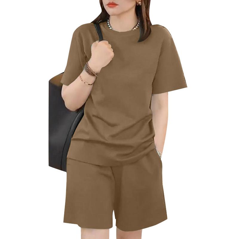 

ZANZEA Женские футболки с короткими рукавами и шорты повседневные комплекты из двух предметов 4XL хаки