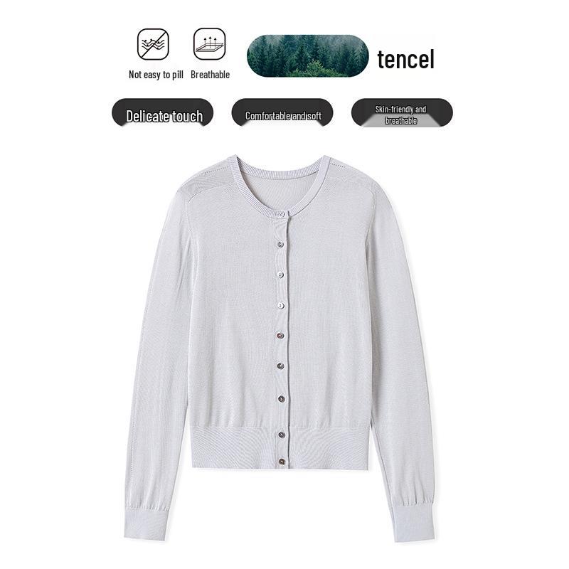 

Ou Ruofeng Women s Round Neck Long Sleeve Lightweight Mulberry Silk Cardigan - Spring/Summer Slimming Knit Top M коричневий