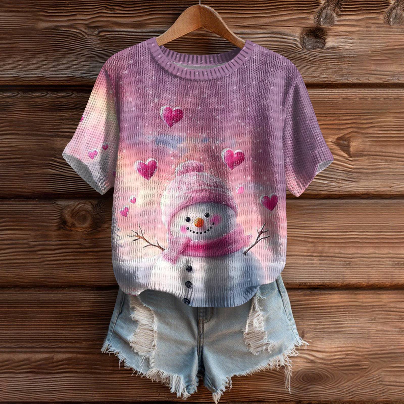 

Женский милый свитер вязаный модный повседневный с круглым вырезом и короткими рукавами уютный топ с принтом XXL