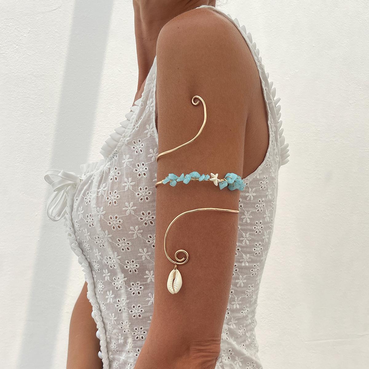 

Океанический ветрозащитный браслет с открытием из металлической нити, цепочка на руку, браслет на руку из неправильной гальки, женский