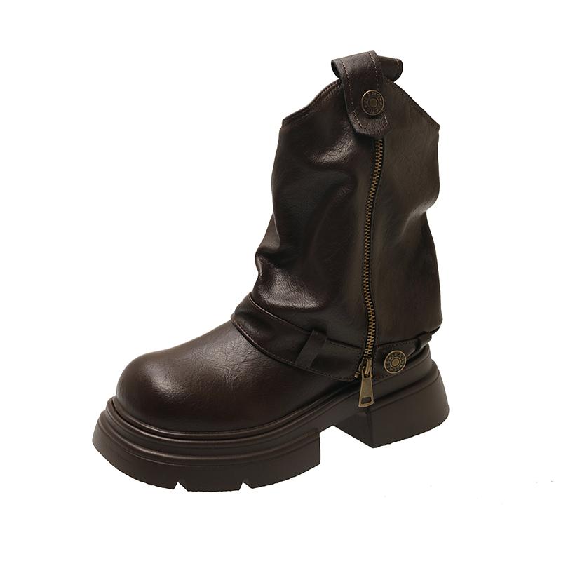 Fashion Winter Platform Thick Heel Women Short Boots Fashion Belt Buckle Shoes Street Style Banquet Motorcycle Botas Mujer