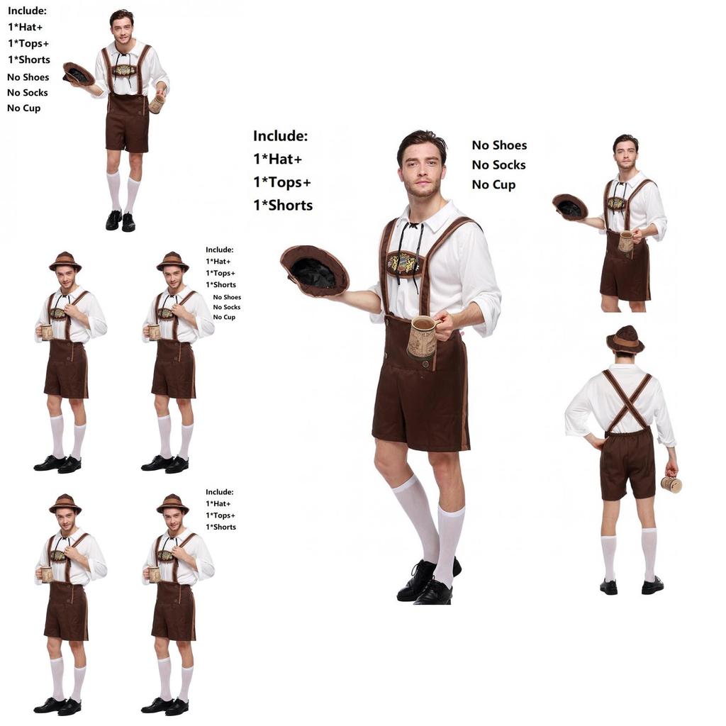 Costume di Alta Qualità da Uomo per l'Oktoberfest con Elegante Camicia Monocolore e Pantaloncini