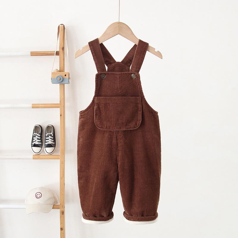 2025 Winter Korean Style Corduroy Overalls for 0-3 Year Olds - Velvet-Lined for Extra Warmth