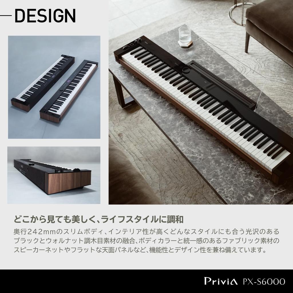 Casio Privia Digital Piano with 88 Slim and 700 Voices Multi-Function PX-S6000BK (Black) Keys, Design,