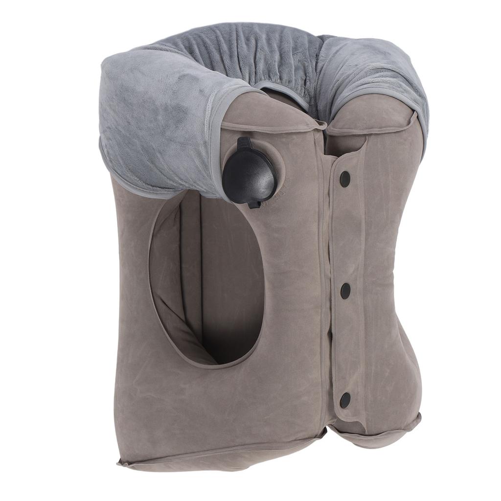 Inflatable Neck Pillow Gray Multifunctional PVC Flocking Inflatable Neck Rest Pillow for Travel