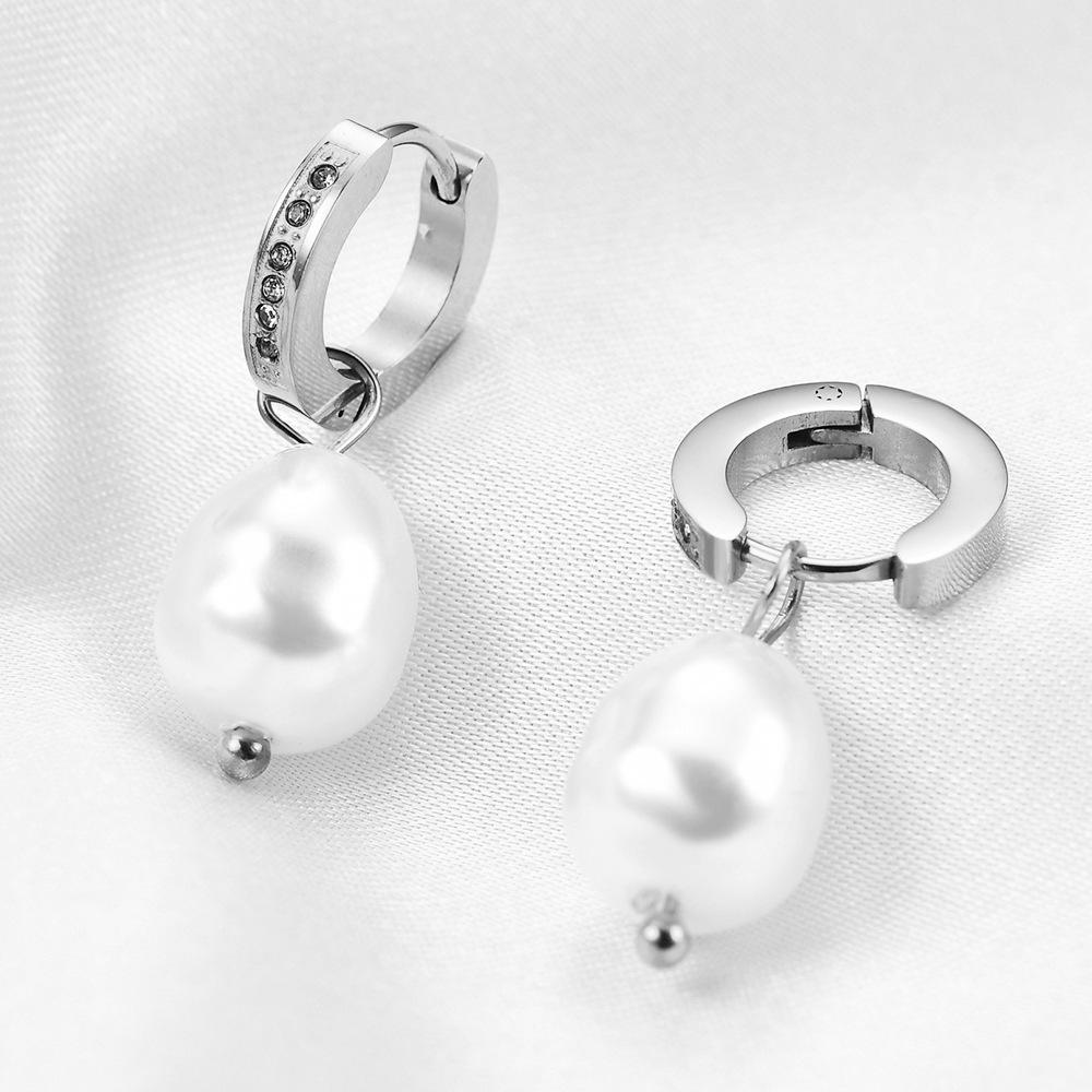 12MM 18K Gold Ear Hoops with Single Row Zircon and Faux Pearl Pendant Earrings for Women