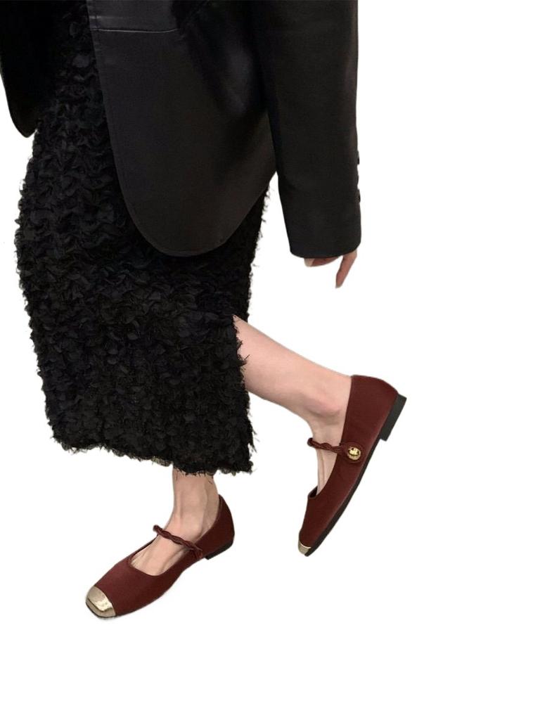 Flat French Black Mary Jane Single Shoes Fairy Shoes Red Evening Gentle Shoes Large Size Women's Shoes 41-43
