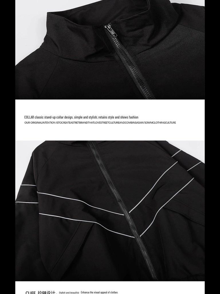 Reflektierende Sportjacke mit Streifen für Herren – Frühling, lässig für Teenager, amerikanischer High-Street-Stil, Unisex-Option.