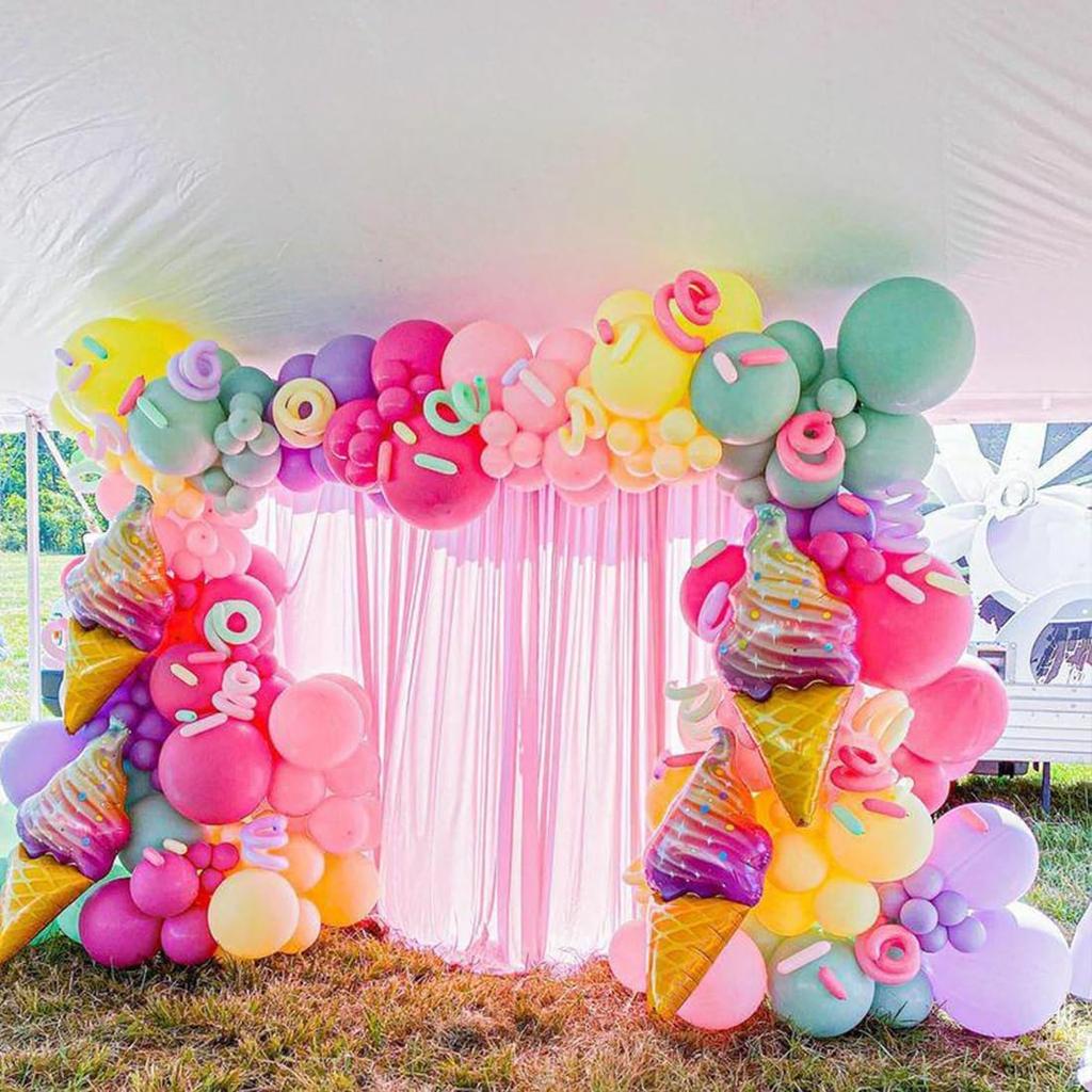 Pink colored balloon arch wreath set, cute ice cream themed macaron balloon set for birthday party shower party decoration
