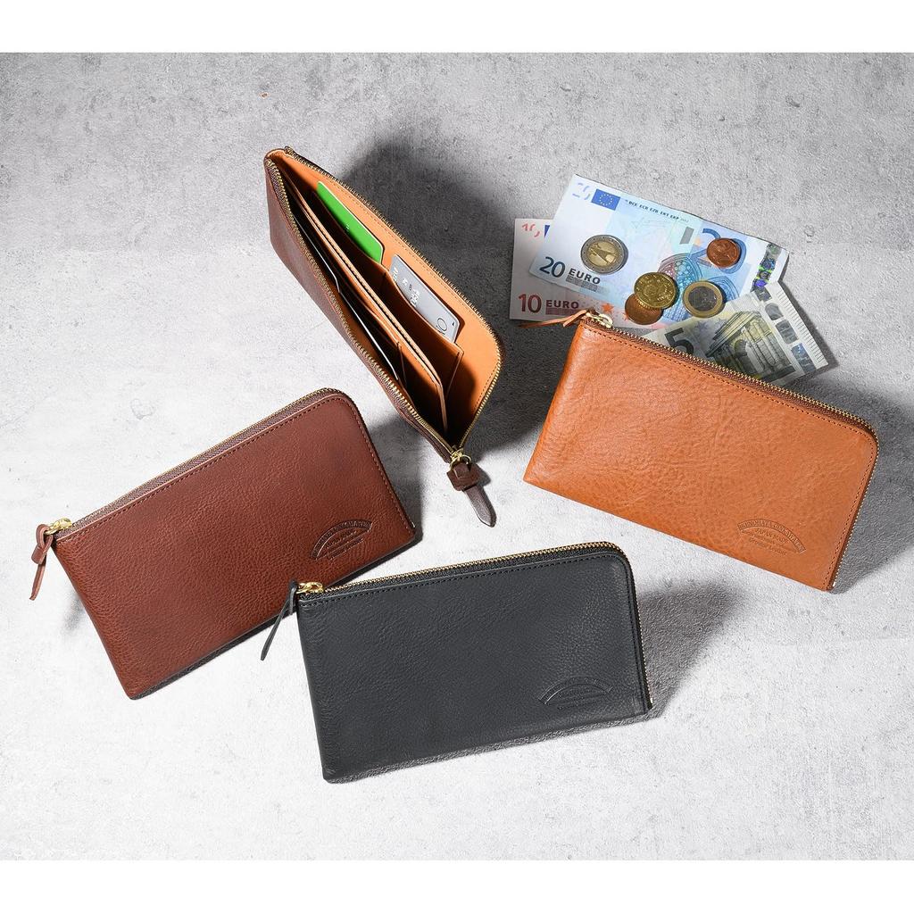 Italian Shrink Leather Zipper Long Wallet In Billfold Coin Case Thin Leather Himeji Leather Cowhide Domestic Japan [Ikenohata Ginzaten] (Ikenohata
