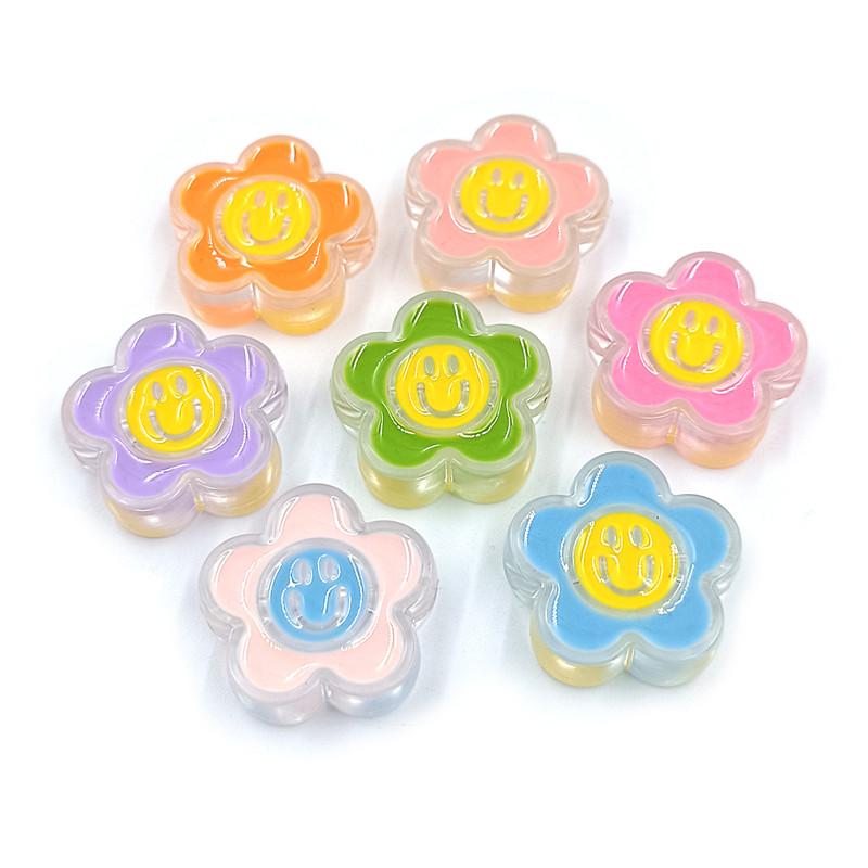 Accessories Zinc Acrylic DIY Crafts Dripping Oil Smiley Flower Necklaces 5Pcs Keychain For Jewelry Making Earrings Charms Cute Pendants