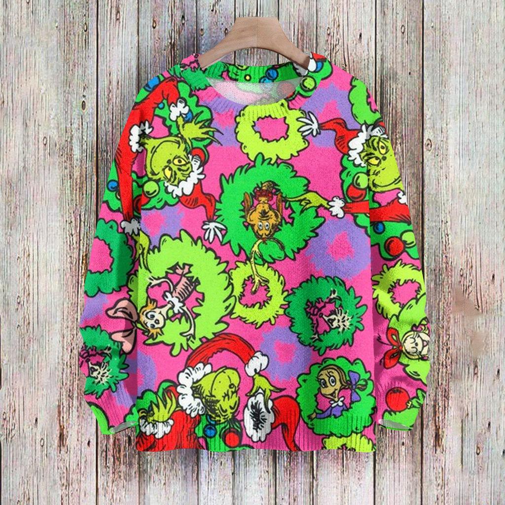 Weihnachts-Sweatshirts für Damen, Strickpullover, süßes Hemd, Herbst, Rundhalsausschnitt, Pullover, Tops