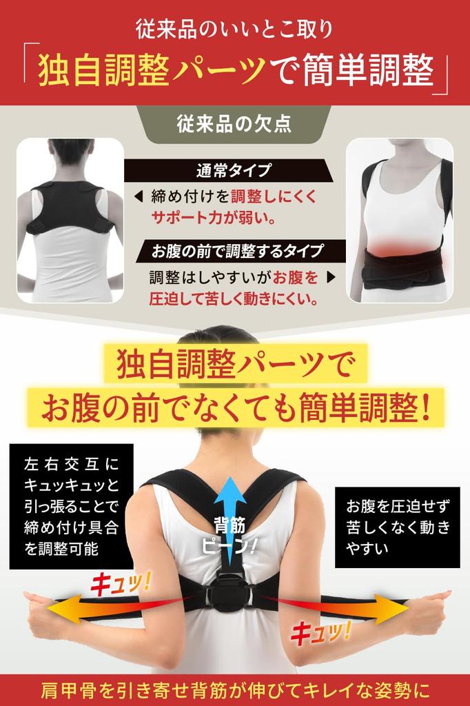 On Armpit Pain Prevention Posture Support Belt for Rounded and Back Easy To Put On and Take Adjustable Size [Featured TV! Belt] Shoulders, Spine,