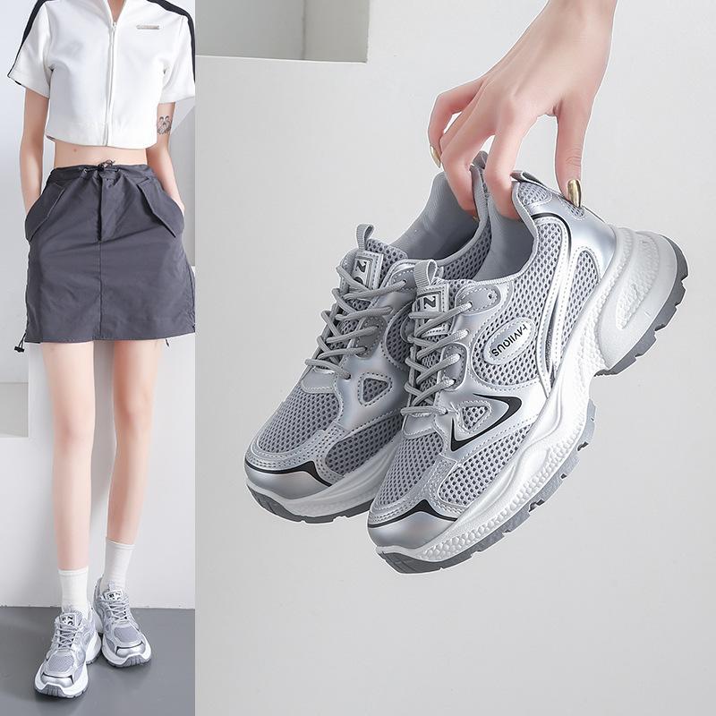 2025 spring new dad shoes mesh breathable thick sole heightening running shoes casual shoes sports shoes