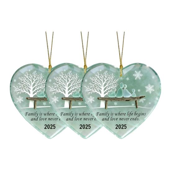 Yousheng Heart-Shaped Sea Glass Family Ornament Handmade Sea Glass Art Heart Ornament for Christmas Tree Home Decor