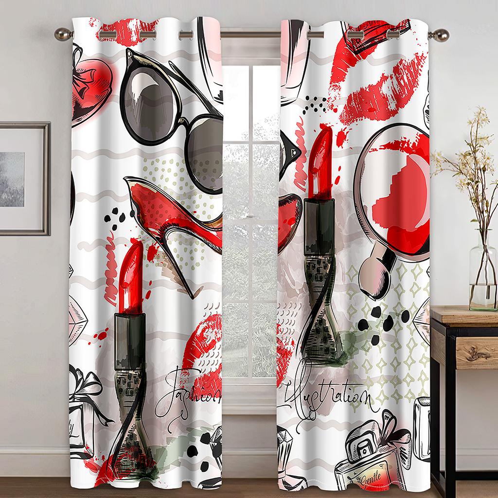 2pcs Pink Make-up Eyes Eyeflash Girl Curtains Blinds for Bedroom Office Kitchen Living Room Study Window Treatment Home Decor