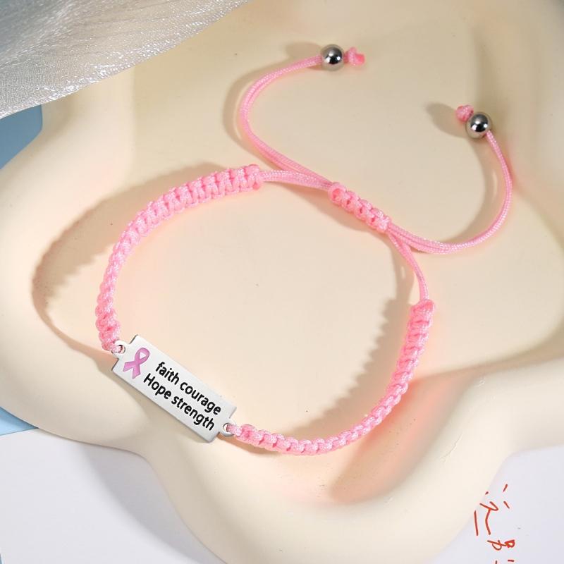 Breast Cancers Awareness Hope Bracelet for Women Pink Ribbon Charm Braided Rope Wrist Wrap Bangle Handmade Jewelry Gift