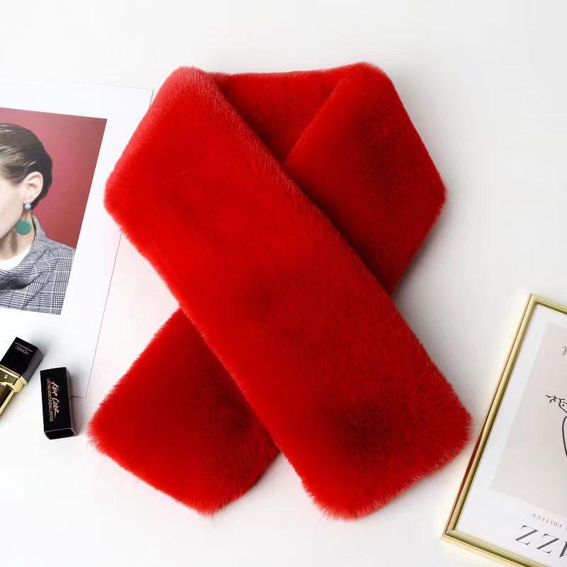 

Женский зимний меховой шарф, однотонный, с крестиком, корейская версия, утолщенный, мягкий, плюшевый, воротник, рождественский шарф One Size красный
