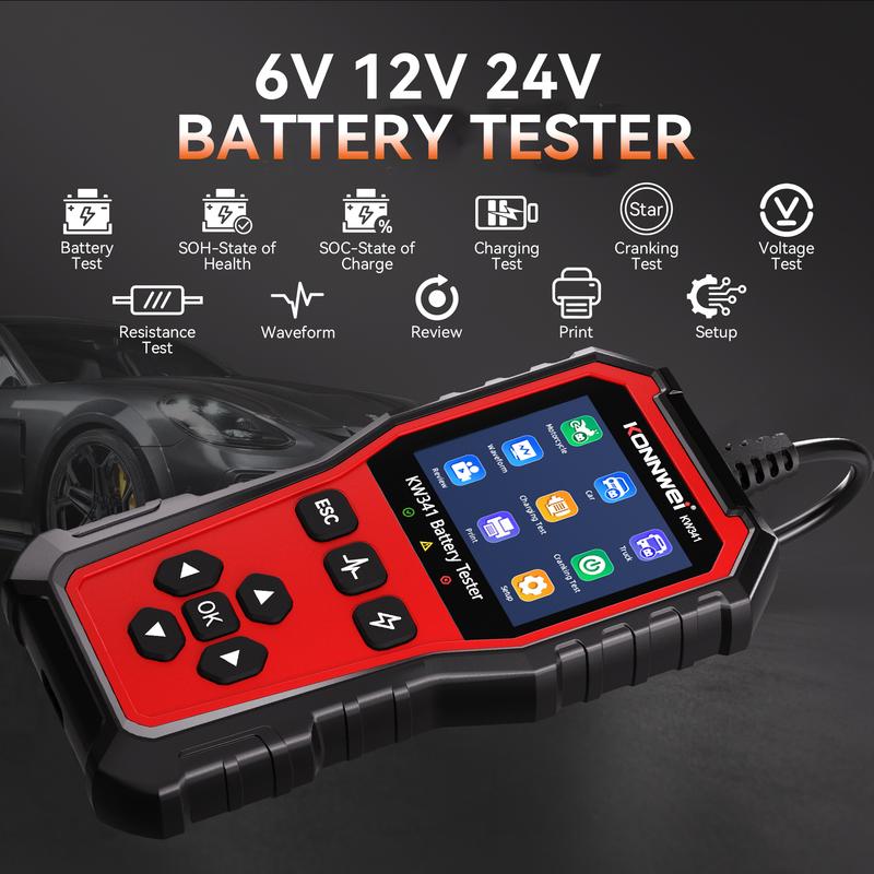 KONNWEI KW341 Car Moto Truck Battery Diagnostic Tool 6V 12V 24V Fault Data Printing Start Voltage Test Car Battery Charging Scan