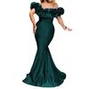 2025 Autumn European & American Ruffle Off-Shoulder Slimming Dress with Small Train