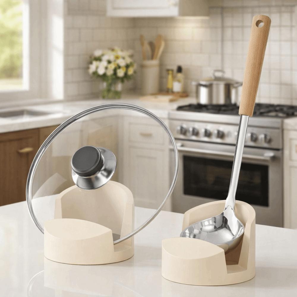 2 Pieces Circular Pot Lid Rack Silicone Spoon Rack Multi-functional Spatula Holder  Kitchen