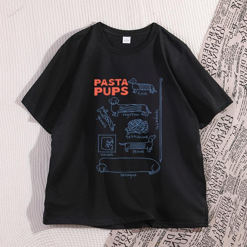 T-shirt Pasta Pups Donna Unisex Divertente Dachshund Magliette Cibo Italiano Manica Corta T-shirt Casual Girocollo Manica Corta