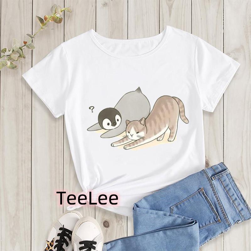 Kawaii Penguin Cookies Tshirts Cartoon Unisexs Tshirt Graphic Tshirts Ladies Youth Short Sleeve Cute Tshirts Female