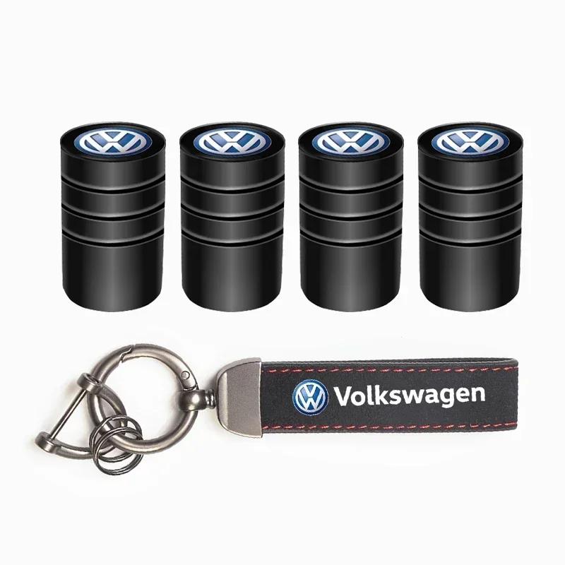 T23-Car Tire Wheel Valve Caps Cover Suede Car Key Chain Ring Keychain For Volkswagen ID GTI Golf Polo Passat Tiguan Jetta Beetle CC